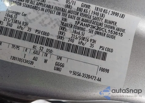 2012 Ford Focus Se из США, поврежденный, VIN 1FAHP3K20CL153615